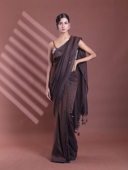 CHARUKRITI - Brown Pure Cotton Soft Sequined Saree with Unstitched Blouse