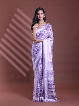 CHARUKRITI - Violet Silk Soft Printed Saree with Unstitched Blouse