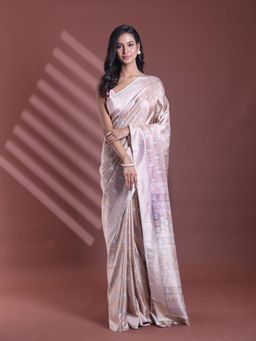 CHARUKRITI - Ecru Silk Soft Printed Saree with Unstitched Blouse