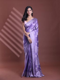 CHARUKRITI - Violet Silk Soft Paisley Print Saree with Unstitched Blouse