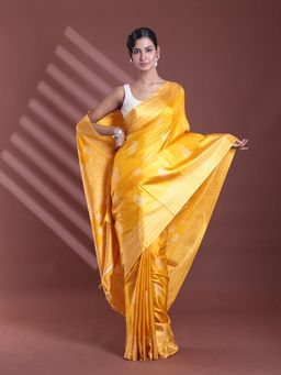 CHARUKRITI - Yellow Silk Soft Paisley Print Saree with Unstitched Blouse