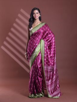 CHARUKRITI - Burgundy Silk Soft Paisley Print Saree with Unstitched Blouse