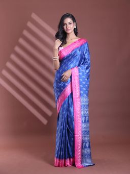 CHARUKRITI - Blue Silk Soft Paisley Print Saree with Unstitched Blouse