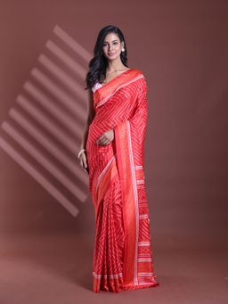 CHARUKRITI - Red Bandhani Print Silk Soft Saree with Unstitched Blouse