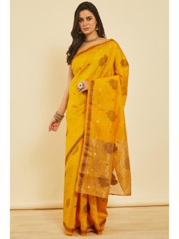 Soch - Women'S Mustard Art Silk Ethnic Motif Woven Design Saree with Unstitched Blouse
