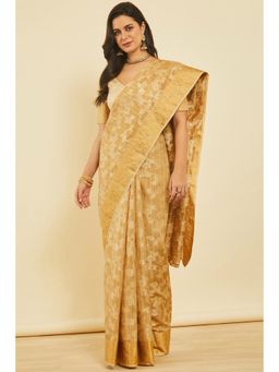 Soch - Women'S Beige Floral Woven Design Art Silk Saree with Unstitched Blouse
