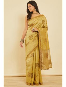 Soch - Women'S Light Gold Woven Design Art Silk Saree with Unstitched Blouse