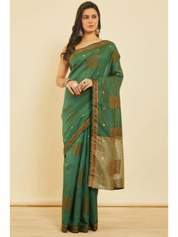 Soch - Women'S Green Art Silk Geometric Woven Design Saree with Unstitched Blouse