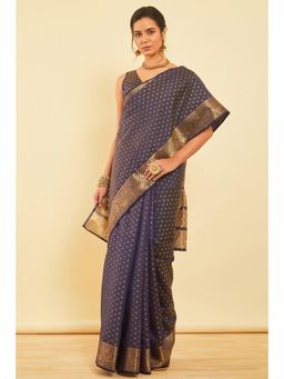 Soch - Women'S Navy Blue Art Silk Woven Design Saree with Unstitched Blouse