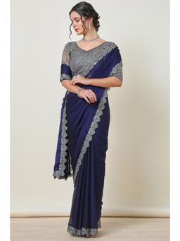 Soch - Women'S Navy Blue Georgette Lace Border Saree