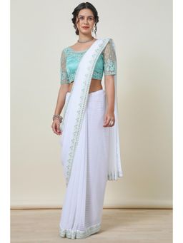Soch - Women'S White Striped Georgette Saree