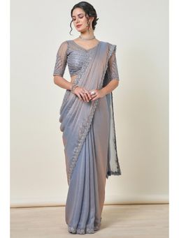 Soch - Women'S Purple Organza Double Shade Lace Border Saree