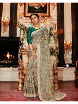 Stylum - Women'S Beige Traditional Floral Khadi Silk Saree with Unstitched Blouse