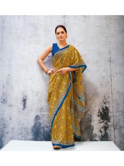 Stylum - Women'S Brown Traditional Floral Printed Bhagalpuri Silk Saree with Unstitched Blouse