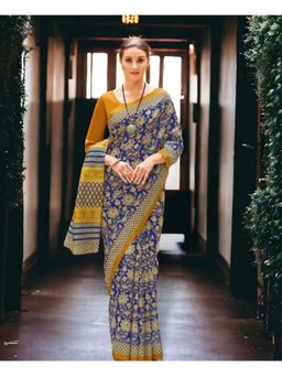 Stylum - Women'S Purple Floral Printed Bhagalpuri Silk Saree with Unstitched Blouse