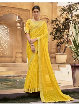 Stylum - Women'S Mustard Bhandej Printed Georgette Saree with Unstitched Blouse
