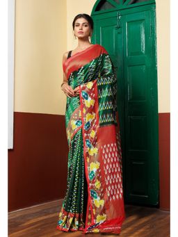 Unnati Silks - Green Pure Pochampally Mercerized Cotton Silk Saree with Unstitched Blouse