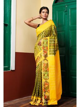 Unnati Silks - Yellow Pure Pochampally Mercerized Cotton Silk Saree with Unstitched Blouse