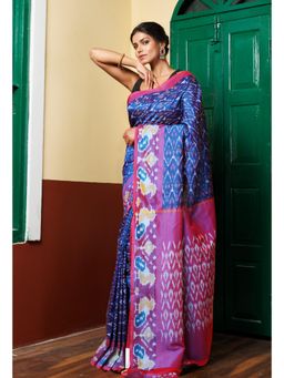 Unnati Silks - Peacock Blue Pure Pochampally Mercerized Cotton Silk Saree with Unstitched Blouse