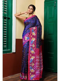 Unnati Silks - Blue Pure Pochampally Mercerized Cotton Silk Saree with Unstitched Blouse