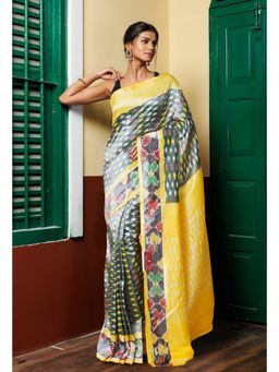 Unnati Silks - Grey Pure Pochampally Mercerized Cotton Silk Saree with Unstitched Blouse