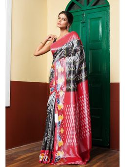 Unnati Silks - Grey Pure Pochampally Mercerized Cotton Silk Saree with Unstitched Blouse