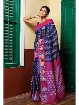 Unnati Silks - Blue Pure Pochampally Mercerized Cotton Silk Saree with Unstitched Blouse