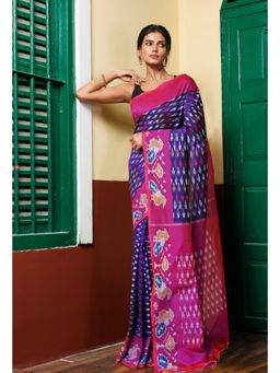 Unnati Silks - Blue Pure Pochampally Mercerized Cotton Silk Saree without Blouse