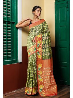 Unnati Silks - Green Pure Pochampally Mercerized Cotton Silk Saree without Blouse