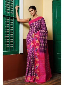 Unnati Silks - Purple Pure Pochampally Mercerized Cotton Silk Saree without Blouse