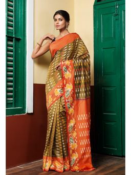 Unnati Silks - Green Pure Pochampally Mercerized Cotton Silk Saree without Blouse