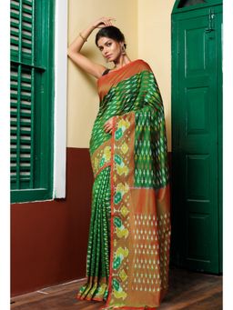 Unnati Silks - Green Pure Pochampally Mercerized Cotton Silk Saree without Blouse