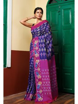 Unnati Silks - Blue Pure Pochampally Mercerized Cotton Silk Saree without Blouse