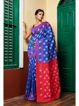 Unnati Silks - Blue Pure Pochampally Mercerized Cotton Saree without Blouse