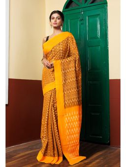 Unnati Silks - Mustard Pure Pochampally Mercerized Cotton Silk Saree without Blouse