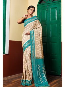 Unnati Silks - Beige Pure Printed Pochampally Cotton Saree without Blouse
