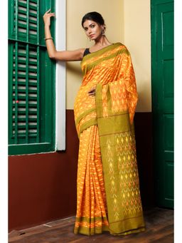 Unnati Silks - Yellow-Red Pure Pochampally Mercerized Cotton Saree without Blouse