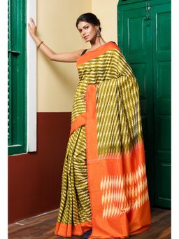 Unnati Silks - Green Pure Pochampally Mercerized Cotton Silk Saree without Blouse
