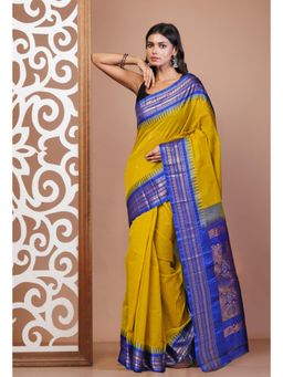 Unnati Silks - Green Pure Handloom Gadwal Cotton Saree without Blouse