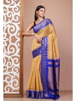 Unnati Silks - Brown Pure Handloom Gadwal Cotton Saree without Blouse