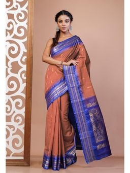 Unnati Silks - Brown Pure Handloom Gadwal Cotton Saree without Blouse
