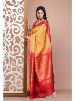 Unnati Silks - Mustard Pure Handloom Gadwal Cotton Saree without Blouse