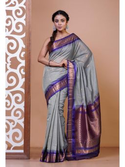 Unnati Silks - Grey Pure Handloom Gadwal Cotton Saree without Blouse