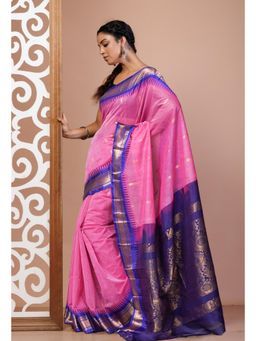 Unnati Silks - Pink Pure Handloom Gadwal Cotton Saree without Blouse