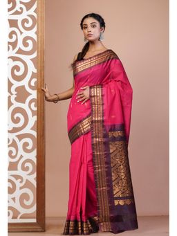 Unnati Silks - Pink Pure Handloom Gadwal Cotton Saree without Blouse