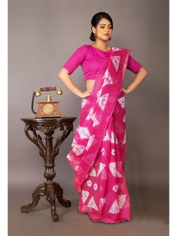 Unnati Silks - Pink-Green Pure Tie and Dye Shibori Printed Kota Saree with Unstitched Blouse