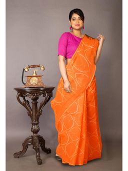 Unnati Silks - Orange-Green Pure Tie and Dye Shibori Printed Kota Saree with Unstitched Blouse