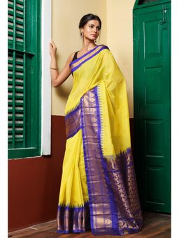 Unnati Silks - Green Pure Handloom Gadwal Cotton Saree without Blouse