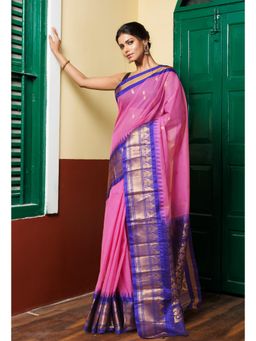 Unnati Silks - Pink Pure Handloom Gadwal Cotton Saree without Blouse