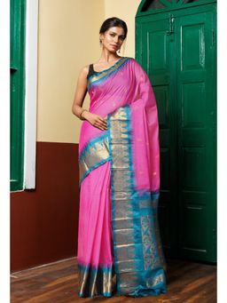 Unnati Silks - Pink Pure Handloom Gadwal Cotton Saree without Blouse